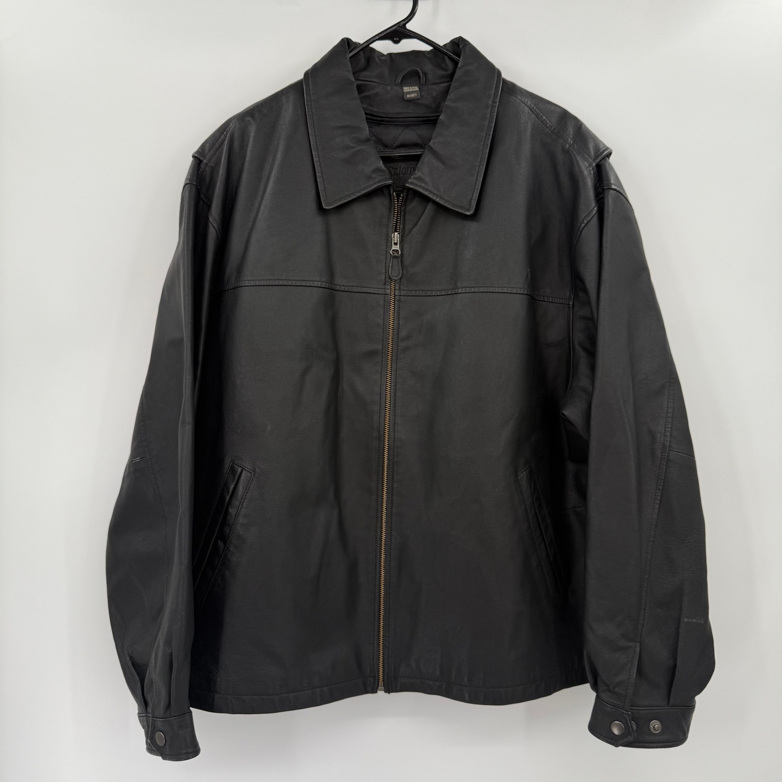 St Johns Bay Mens Leather Jacket Xl Quilted Lined Zip Front Casual 90's Y2k